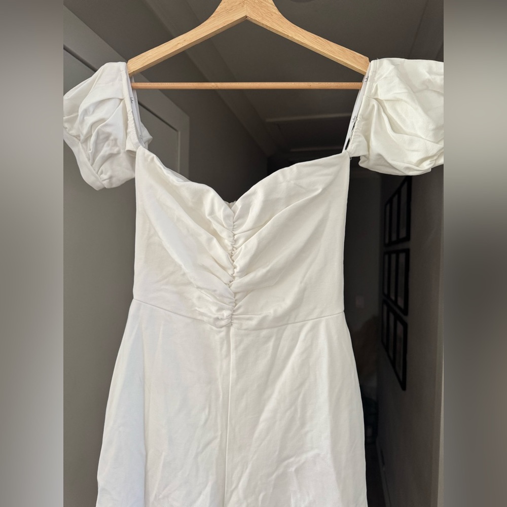 Lulus Impress Release White Off-the-Shoulder Puff Sleeve Jumpsuit Sz S NEW - Picture 6 of 9